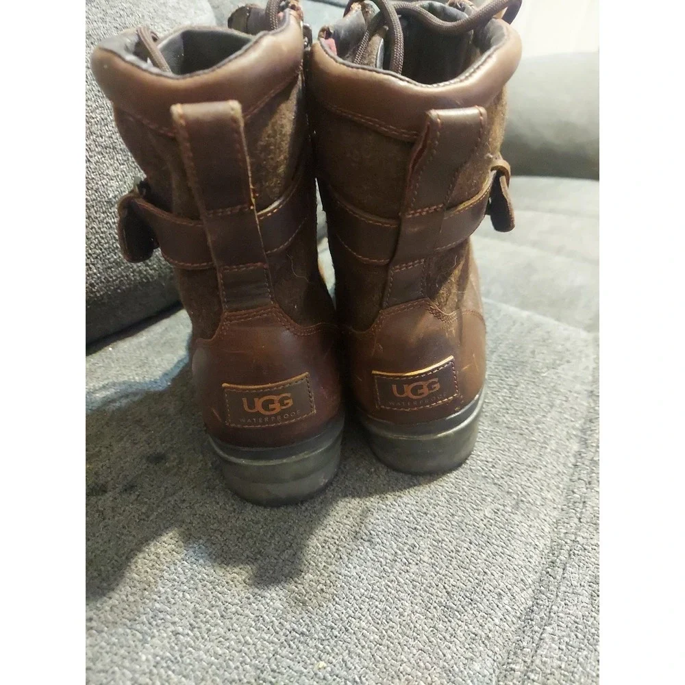 UGG Women's Kesey Brown Leather Waterproof Winter Boots Lace Zip Size 9 Y2K Boho
